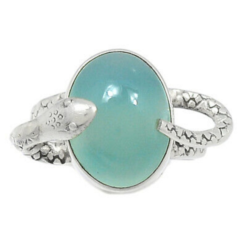 Aqua Chalcedony Silver Snake Ring